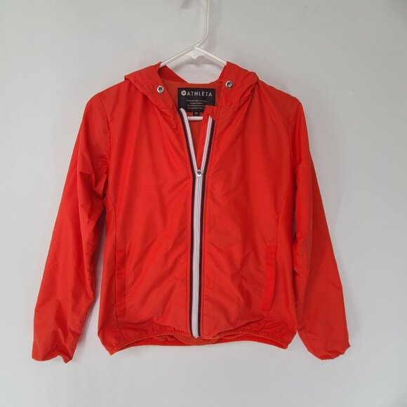Women’s Athleta Ascender UPF Windbreaker Jacket, size XS Orange Hooded Zip Up - Picture 9 of 10